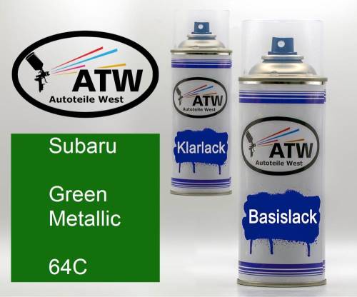 Subaru, Green Metallic, 64C: 400ml Sprühdose + 400ml Klarlack - Set, von ATW Autoteile West.